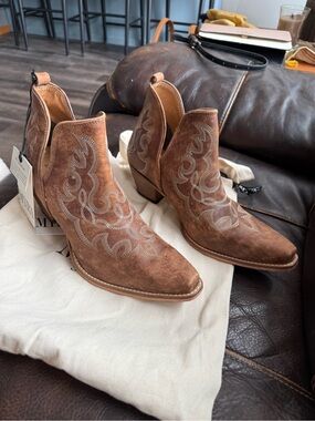 Myra Bag Brown Suede Embroidered Western Ankle Boots